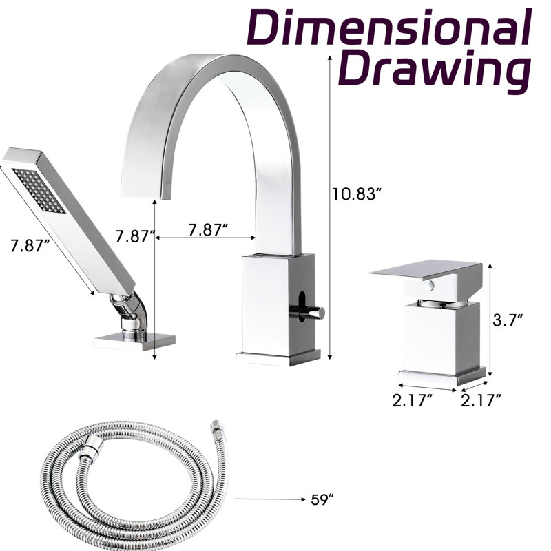 Stainless Steel Waterfall Tub Spout With Shower - 2 Gpm Maximum Flow Rate Faucet 7.87" Reach And Hand Hose, Polished Nickel