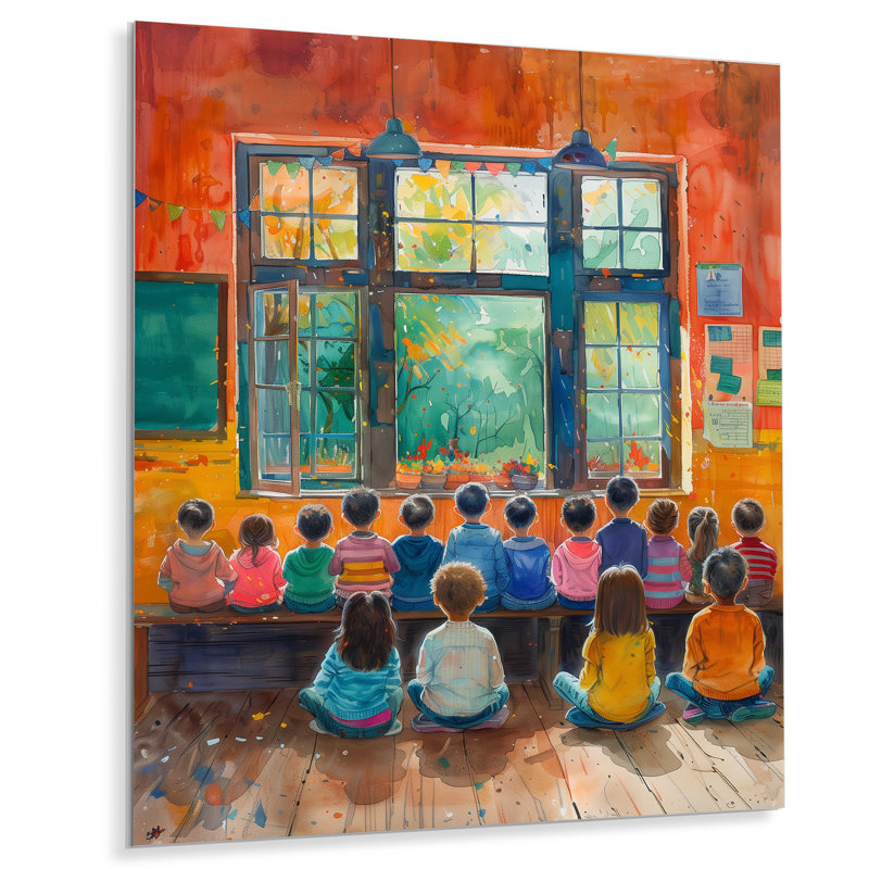 Impression d'art mural orange et bleu Creative Classroom School II - Écoles, Métal métal, H 32 po x l 16 po x P 1 po