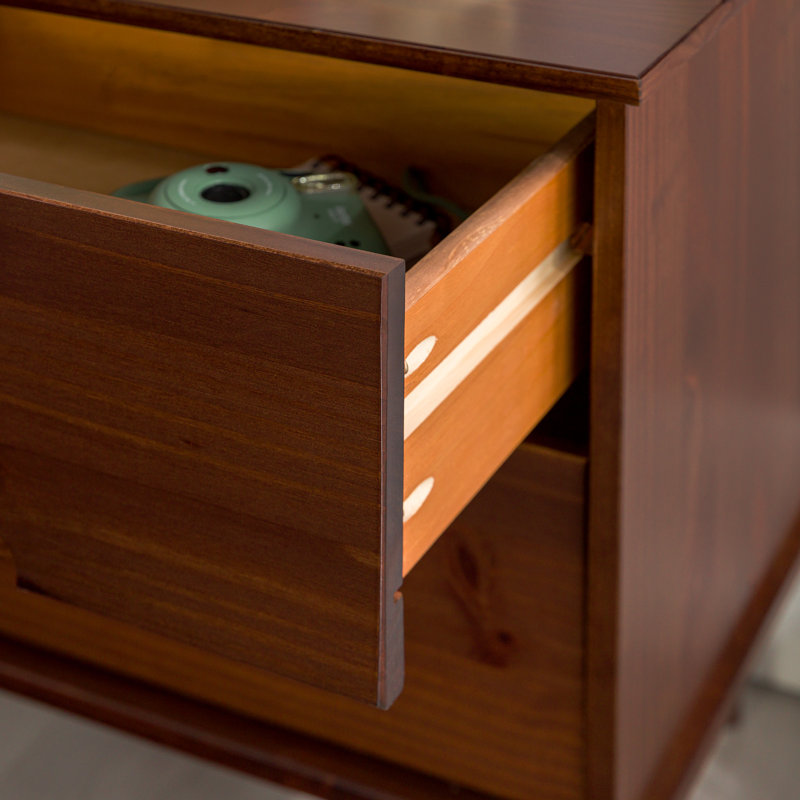 Solid Wood Groove Handle 2-Drawer Nightstand, Walnut