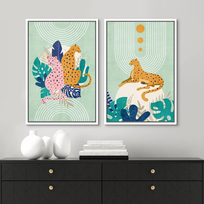 Guépard tropical, impression sur toile 2 pièces, H 36 po x l 48 po x P 1,5 po, Blanc