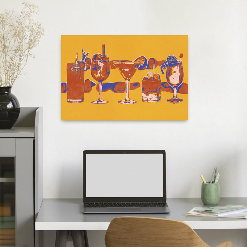 «Happy Hour Cocktail», impression d'art moderne abstrait tropical coloré, 16" H x 24" W