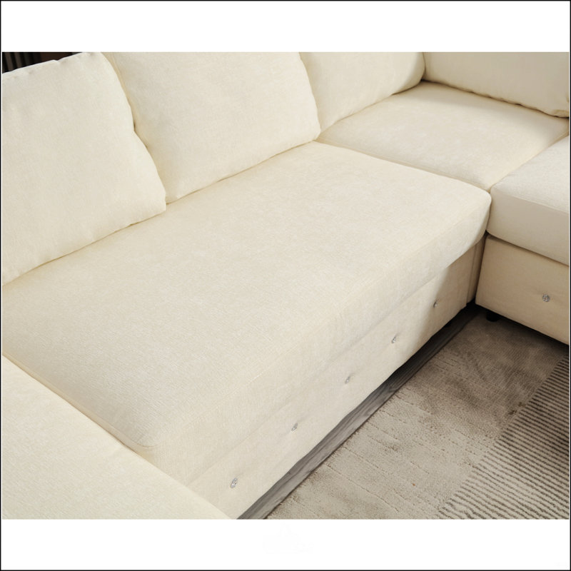 110.75" Sectional Sofa, Beige Chenille