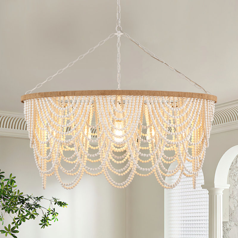 Lustre en bois gradué à 5 lumières à gradins