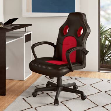 Adjustable Reclining Ergonomic Faux Leather Swiveling PC & Racing Game Chair with Footrest Freeport Park Color: White