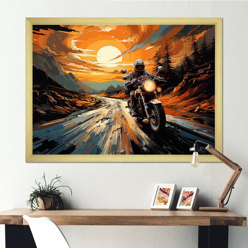 «Expressionist Moto Ride II», reproduction d'art sur toile encadrée, Cadre doré simple, H 30 po x l 40 po x P 1,5 po