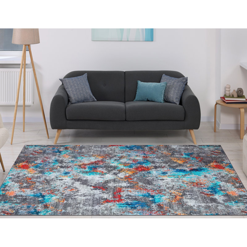 Lyanne Washable Non-Slip Abstract Multicolor Area Rug, Rectangle 5'3" x 6'9"