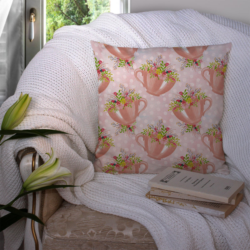  Coussin extérieur Tea Cup and Flowers, 14 po x 14 po