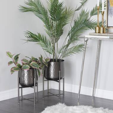 Ivy Bronx Short Black Nickel Planter With Detachable Metal Stand