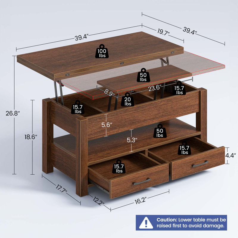 Chumani Lift Top Coffee Table with Storage, 18.6'' H x 39.4'' L x 39.4'' W, Espresso