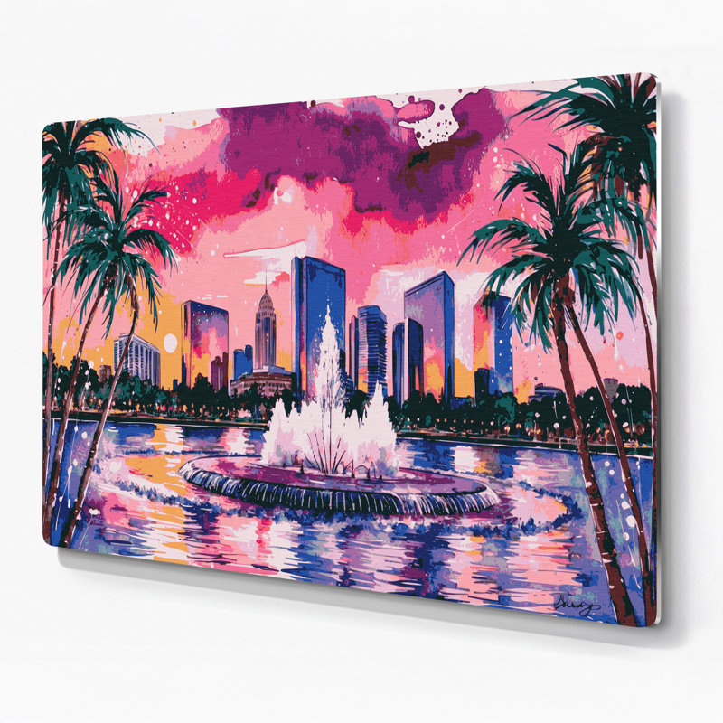 Art mural en métal rose «Cities Orlando» FL, H 132 po x l 168 po x P 0,05 po