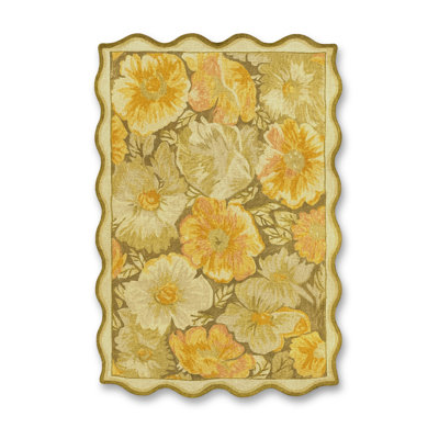 Tapis beige tissé à motif floral lavable Mosso