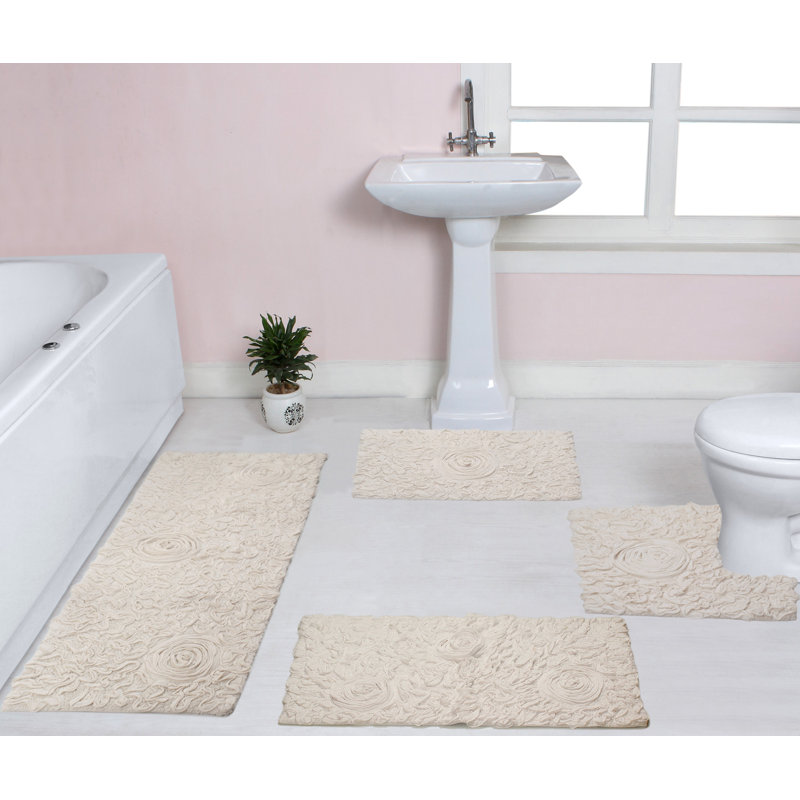 Schoenberger Floral Design Bath Rugs (Set of 4), Ivory
