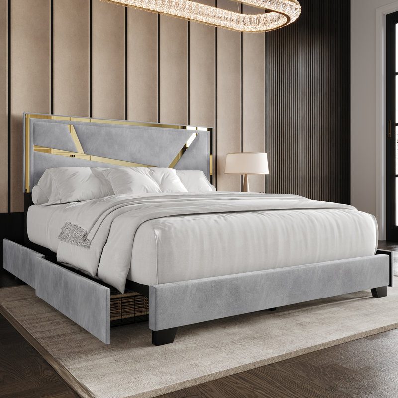 Dziadon Upholstered Unfinished Platform Storage Bed, Full / Double, Silver Gray
