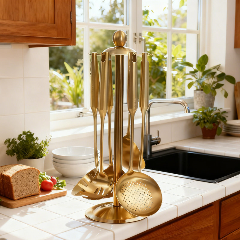 7-Piece Stainless Steel Kitchen Cooking  Utensil Set with Holder