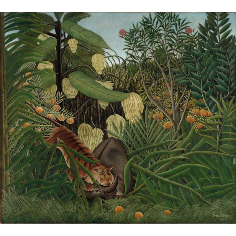 "Fight Entre a Tiger and a Buffalo" par Henri Rousseau - Toile tendue avec châssis, H 14 po x l 18 po