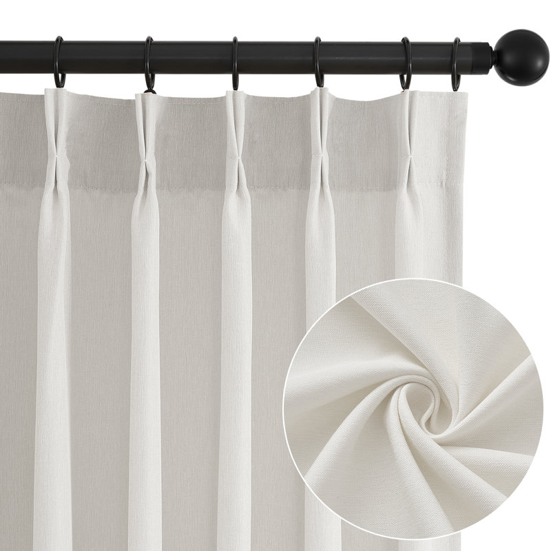 Pinch Pleated Curtains,Semi-Sheer Drapes Back Tab Pinch Pleat Curtain with Hooks+Rings, 40" W x 96" L, Ivory Beige