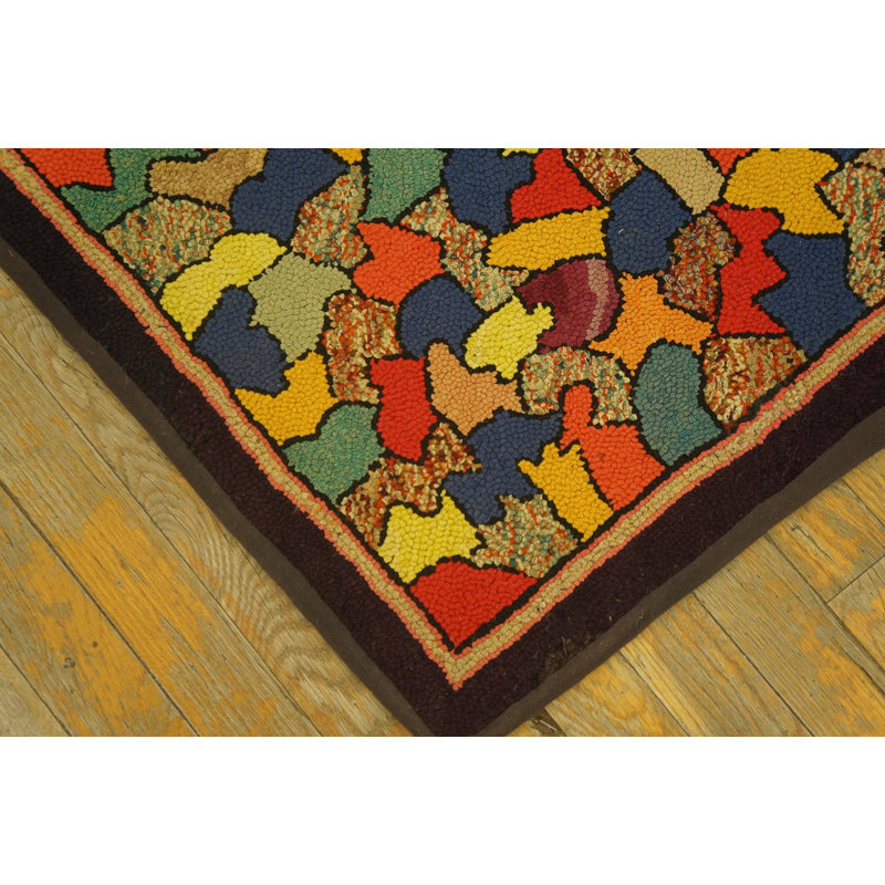 Small Scatter Size Wool American Hooked 1930s Antique Rug