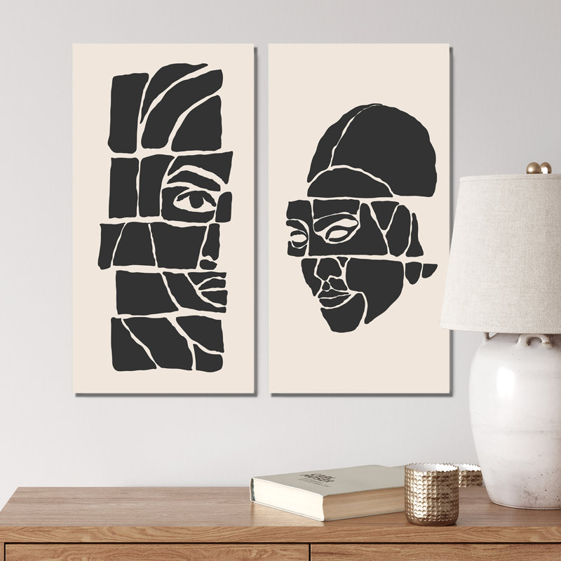 «Abstract Minimalist Woman Portrait X», ensemble de 2 peintures, Toile tendue, H 20 po x l 24 po x P 1 po