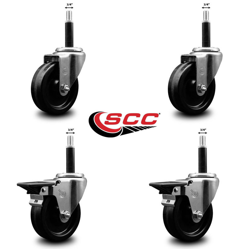 Ensemble de roulettes phénoliques pivotantes à roulettes extensibles 2 freins SCC PLB 4 po x 3/4 po