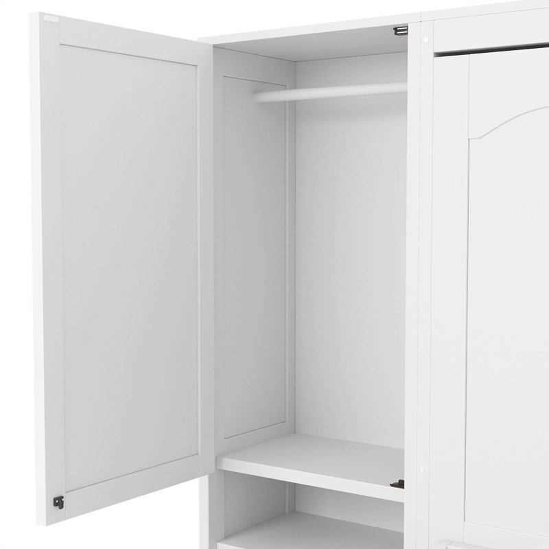 Lit escamotable Murphy avec placard, tiroirs et tablettes, Blanc, Grand