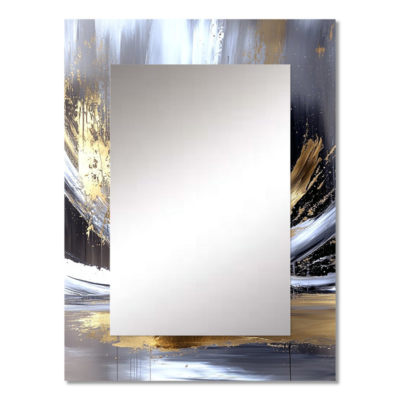 Gold Sturdy Guardians Accented With Grey II - Abstract Decorative Mirror, Modern Wall Mirror, Printed Metal Art, 32" x 24"