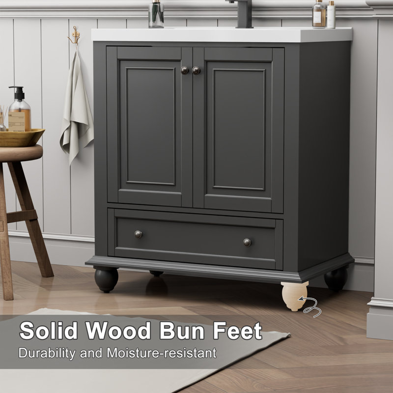  Meuble-lavabo de salle de bain rétro 30 po avec plateau de lavabo, robinet et drain Sharee, Sharee, Gris