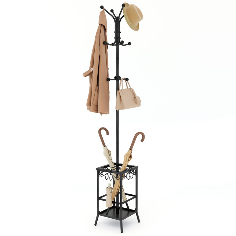 Portemanteau autoportant en métal avec 12 crochets et porte-parapluie intégré, portemanteau multifonctionnel pour bureau d'entrée