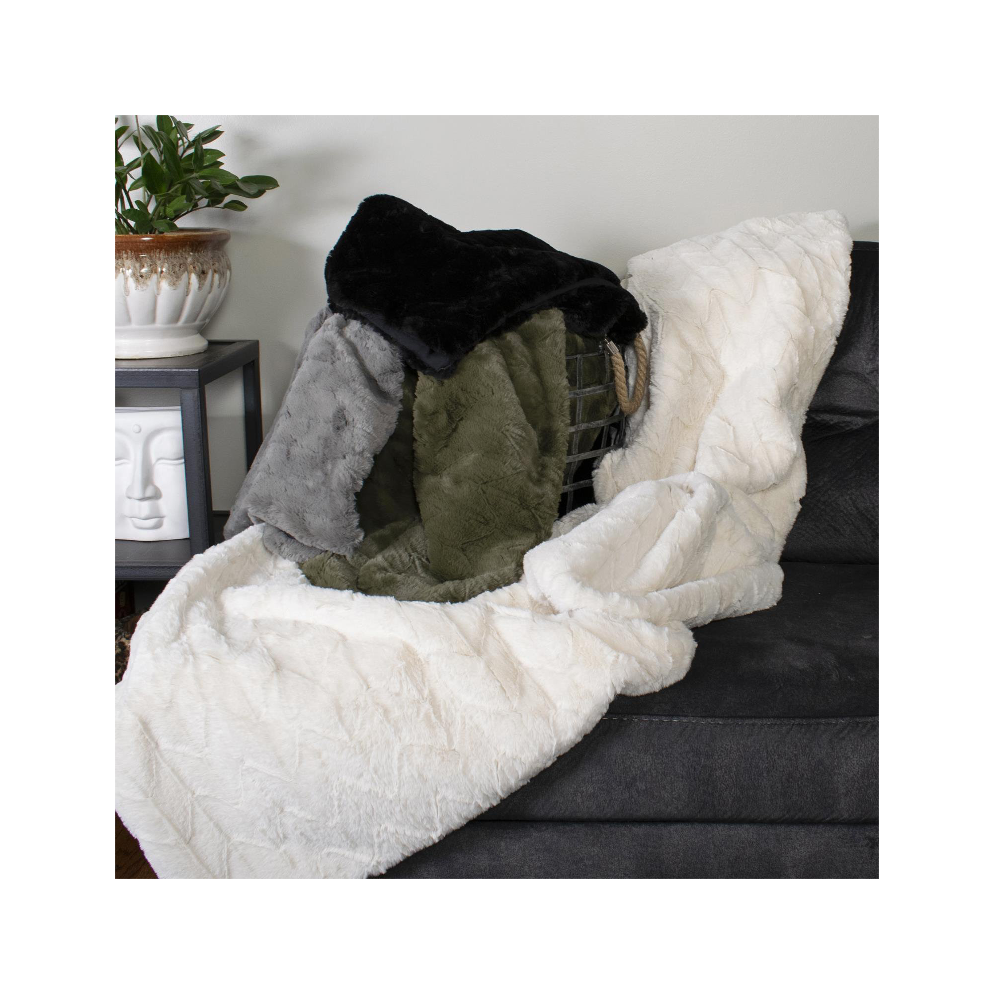 Dan High-pile Faux Fur Accent Throw Blanket, Gray
