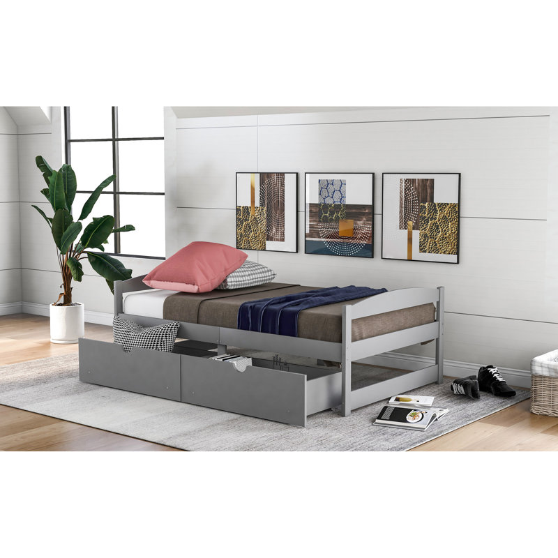 Lit simple gris avec combinaisons de tiroirs - Unités de rangement fonctionnelles et élégantes, Gris
