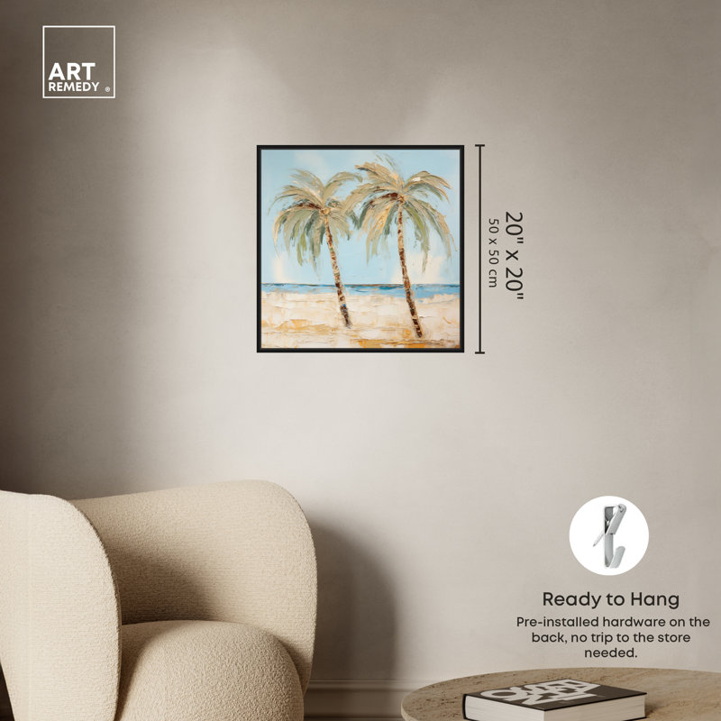 Painting Palm Trees Tropical Bathroom Wall Art by Art Remedy, Black Framed, 21" H x 21" W