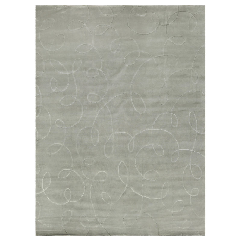 Super Tibetan hand-knotted Wool/Bamboo Silk Blue Area Rug, 9'X12'