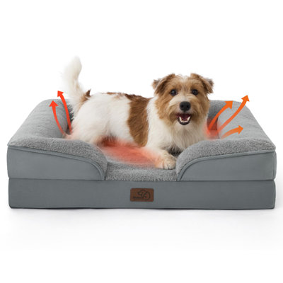 Bedsure Self Warming Orthopedic Dog Beds - Washable Dogs Bed Waterproof, Comfort Dogs Couch Sofa with Removable Cover, Pet Bed with Nonskid Bottom, Grey, Non-Electric