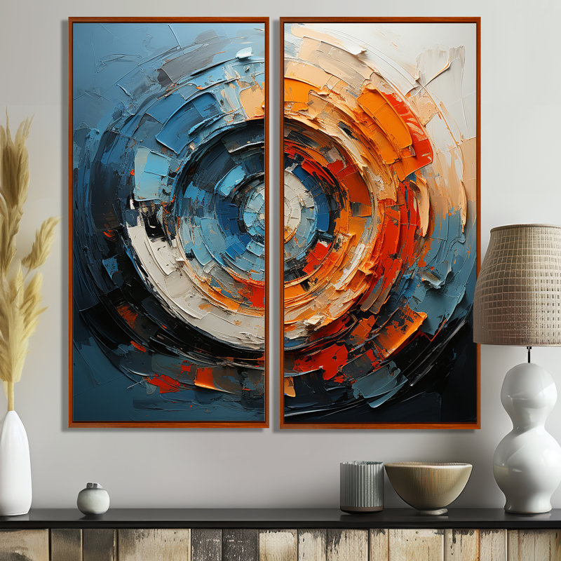 Spirale dynamique - art mural moderne sur toile 2 pièces, 32" H x 32" W, Brown, Impression encadrée flottante