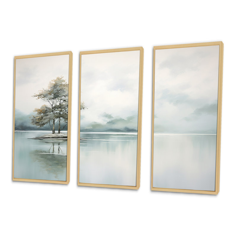 «Minimal Lake Tranquility - Lakes Lakehouse», ensemble d'art sur toile, H 40 po x l 60 po x P 1 po, Cadre naturel flottant
