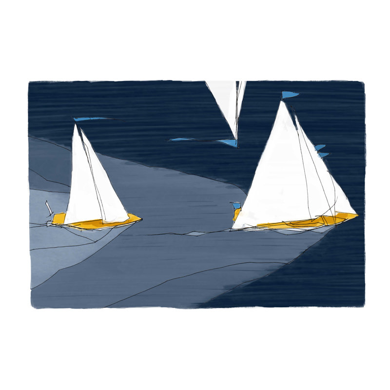 Sailing Boats - Print, Black Framed, 54.4cm H x 74.4cm W x 1cm D