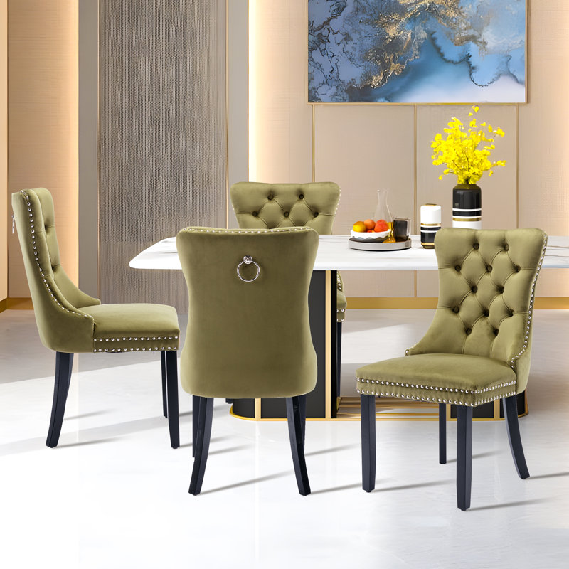 Chaise de salle à manger Kenta, Olive, Noir