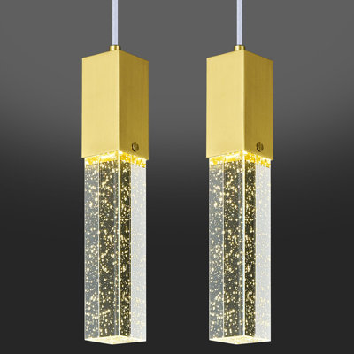 Modern Crystal Pendant Lights - Dimmable LED 4500K Gold Hanging Light Fixture for Kitchen Island & Bedroom, Mini Bubble Design