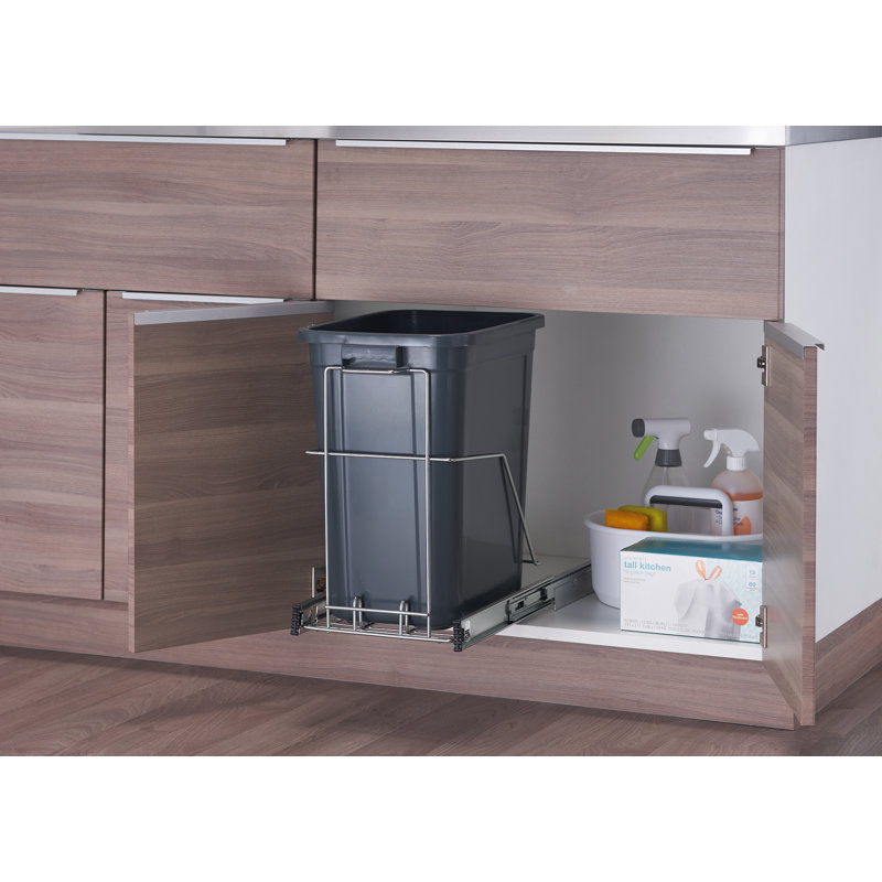 TRINITY PRO EcoStorage 25 Gal. Chrome Steel Wire in Cabinet Sliding Trash Can