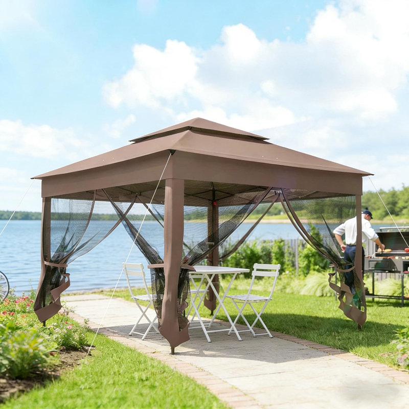 Abri de jardin pratique, auvent escamotable pour l'extérieur, 9' H x 11' W x 11' D, Brown