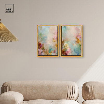 Purity of Soft Shades II & III Canvas Print Modern Abstract Art Set by Art Remedy, Black Frame, 10 x 15
