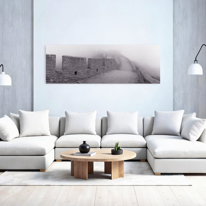Noir et blanc, Grande Muraille de Chine, Mutianyu, Chine, art mural d'architecture contemporaine, H 20 po x l 60 po