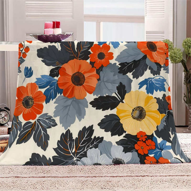 Couverture polaire bohème à motif floral - Plaid en flanelle ultra douce et moelleuse pour lit, canapé, motif floral coloré, cadeau idéal pour la fête des Mères, 152 x 203 cm