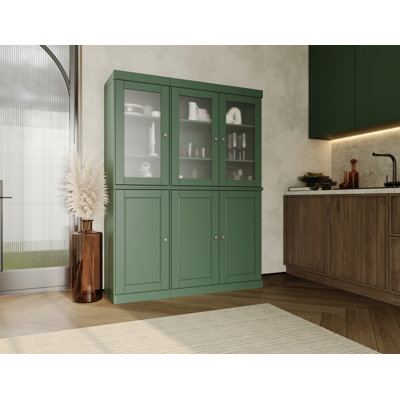 100% Solid Wood 48.5" Pantry China Cabinet with Frosted Glass, Solid Doors, 2-Drawers and Adjustable Shelves