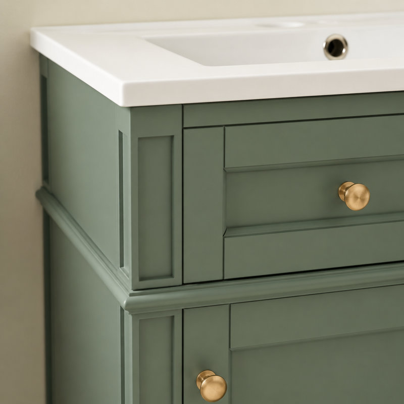 Meuble-lavabo autoportant de 41,7 cm (16,42 pouces) avec lavabo en céramique, style français, porte à fermeture douce et tablette réglable.