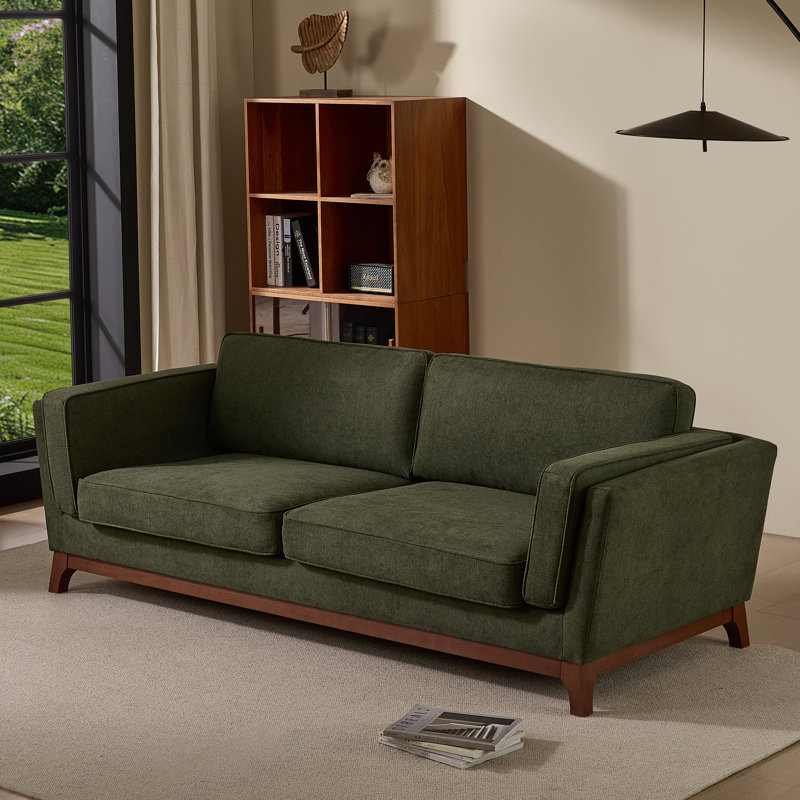 Canapé rembourré 82 po à accoudoirs carrés modernes, Vert