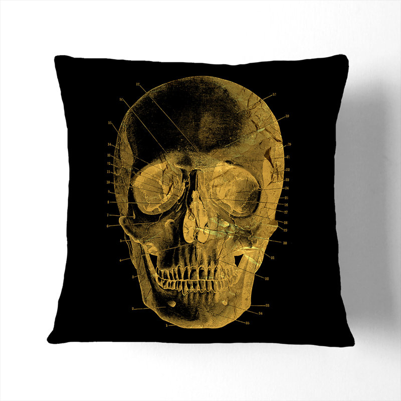 Black Twilight Skull in Gold Scatter Cushion, 55cm H x 55cm W x 20cm D, Stone