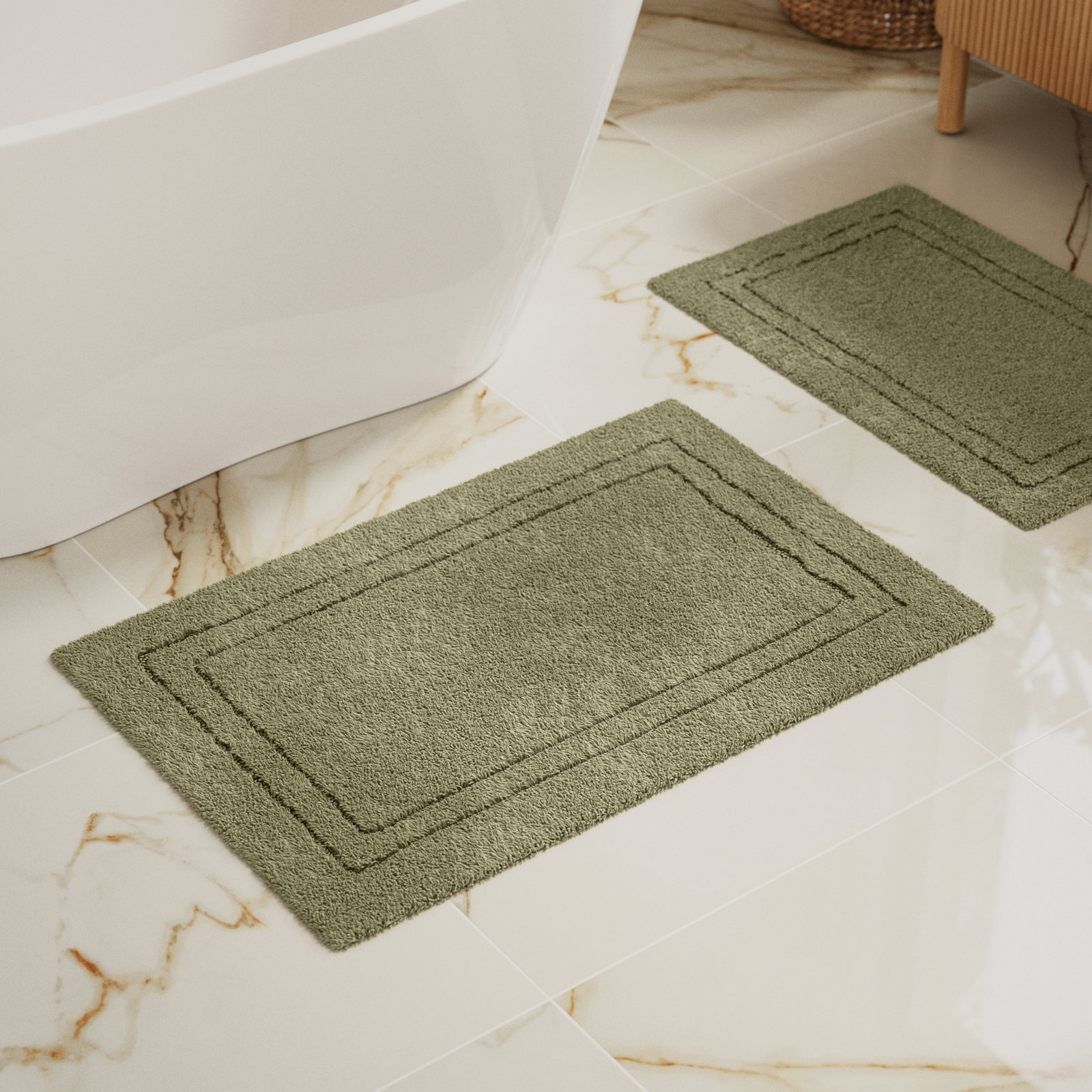 Cotton Bath Rug, Solid Forest Green