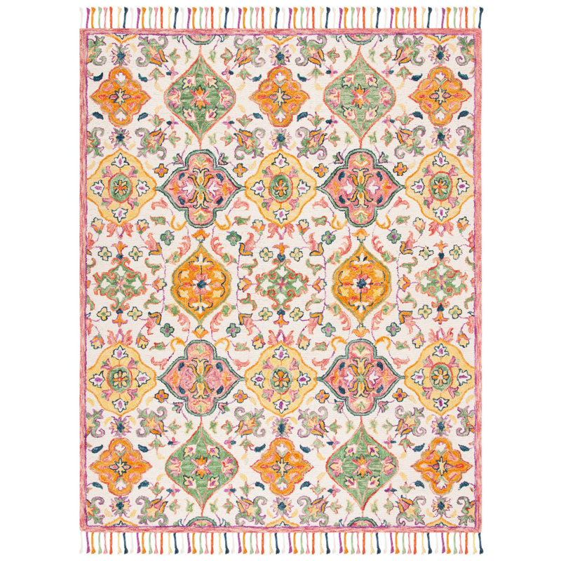 Jahiem Floral Handmade Tufted Wool Ivory Area Rug, Rectangle 2' x 3'