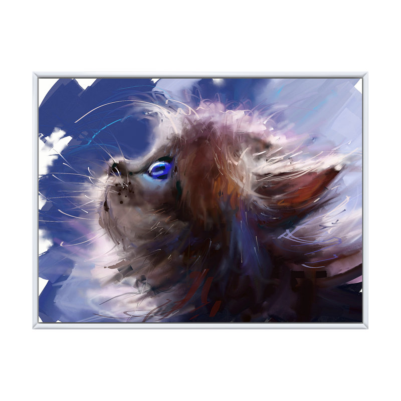 Chat, peinture sur toile, H 24 po x l 36 po x P 1 po, Cadre flottant blanc