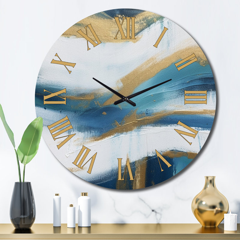 Essentiel minimaliste abstrait bleu abstrait II - horloge murale abstraite, Grand